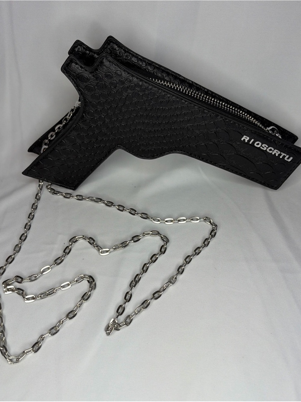 Black Croc-Texture Gun Shaped Crossbody Bag